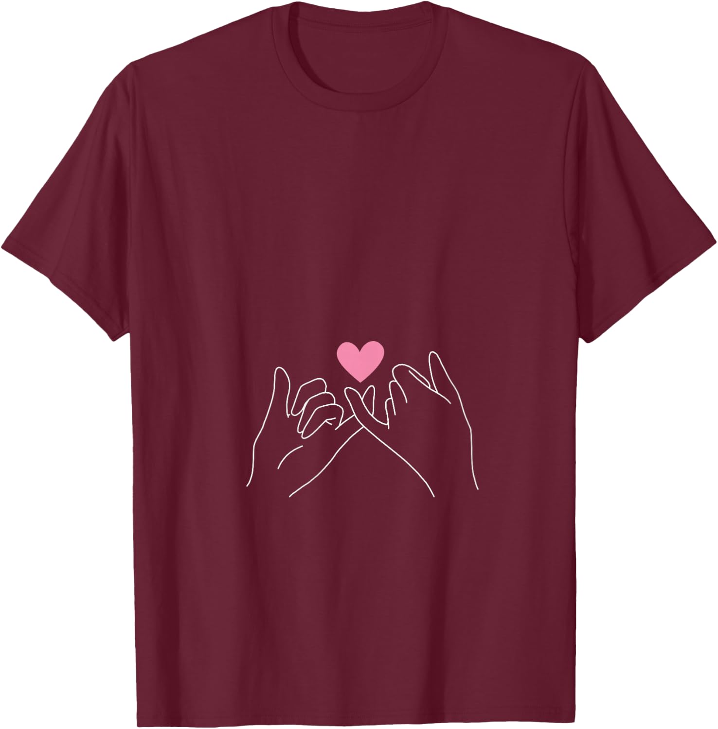 Pinky Swear Bestie BFF Pinky Promise Pink Heart Hand Gesture V-Neck T-Shirt - T-Shirt | Maroon