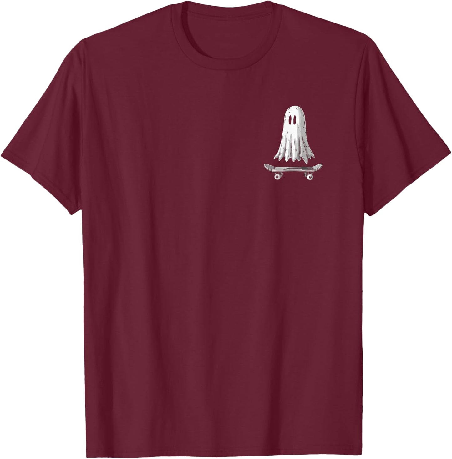 Funny Minimalist Skateboarder Ghost Boo Halloween Costume T-Shirt - T-Shirt | Maroon