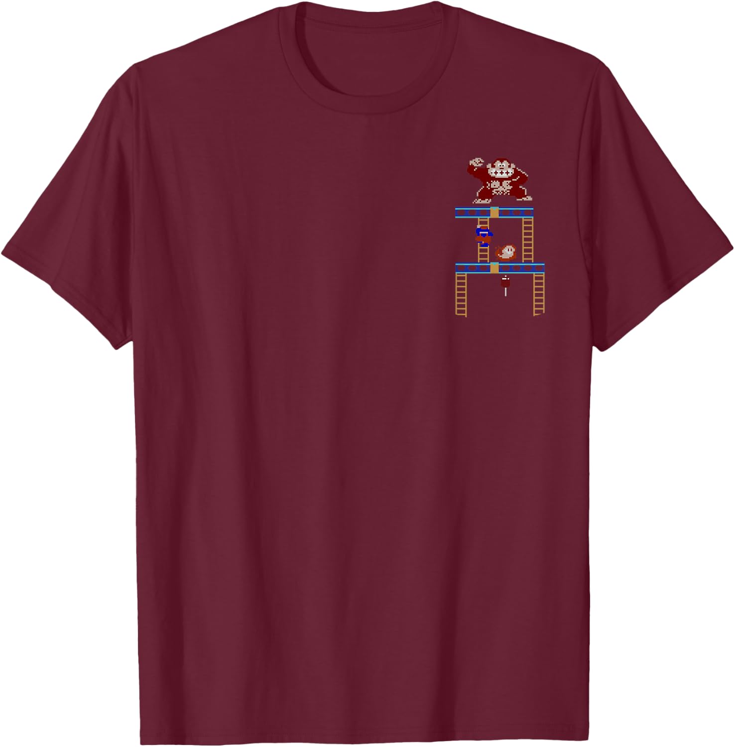 Super Mario Donkey Kong Ladder Pixel Game Scene Portrait T-Shirt - T-Shirt | Maroon