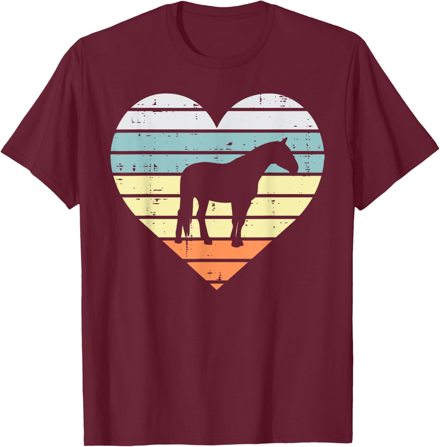 Horse Silhouette Heart Retro Love Equestrian Men Women Girls T-Shirt - T-Shirt | Maroon