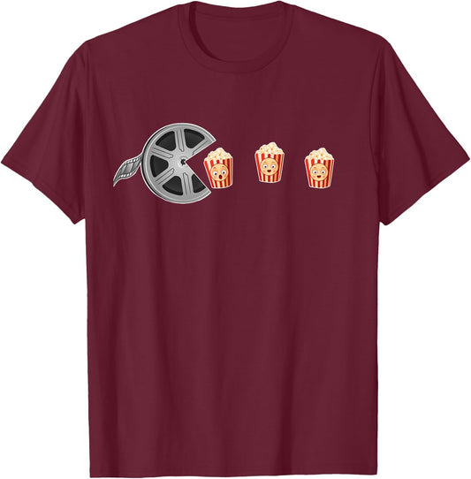 Dibble Dabble Designs Movie Popcorn Film Reel Kids Movie Night Funny Movie , Small, Black T-Shirt - T-Shirt | Maroon