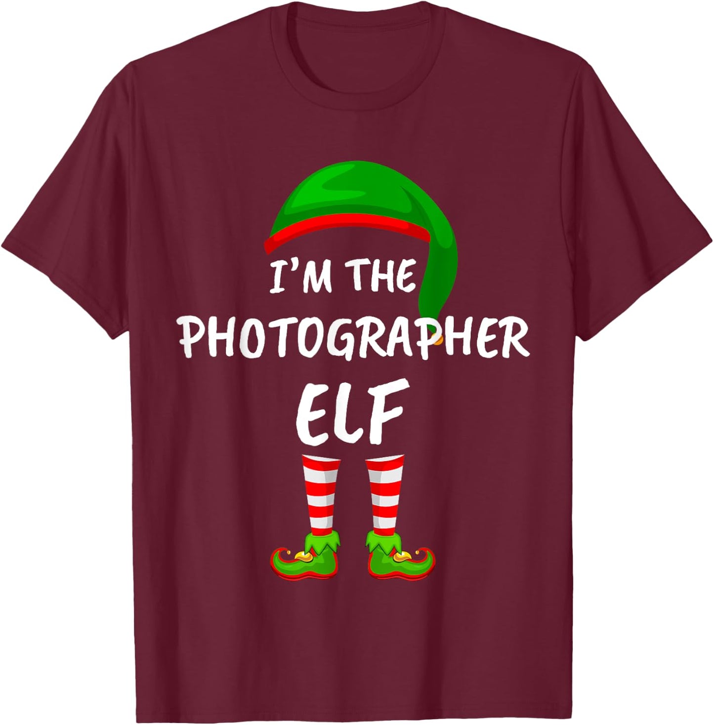 Matching Family I'm The Photographer Elf Christmas T-Shirt - T-Shirt | Maroon