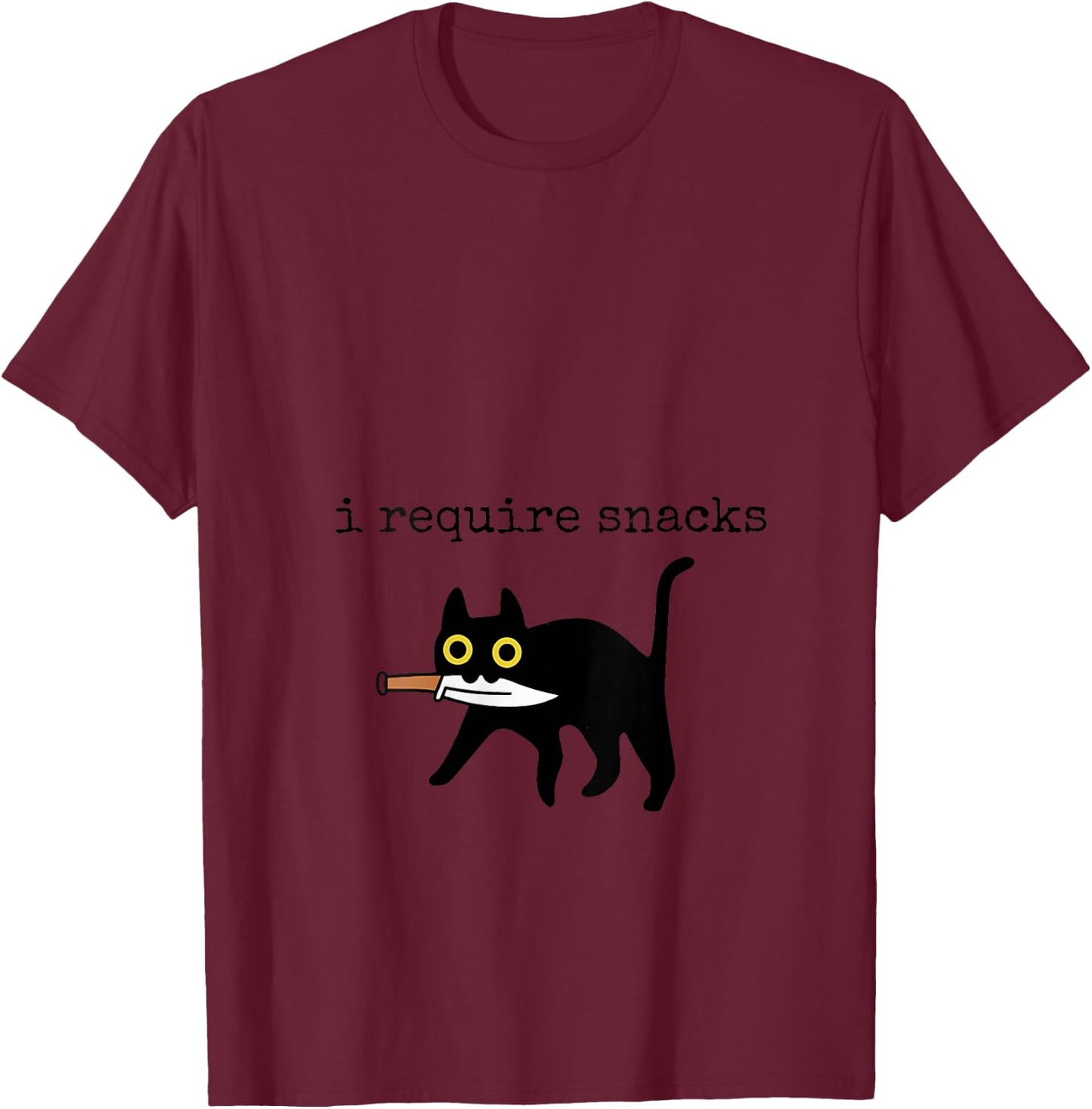 I Require Snacks Funny Black Cat Funny Quote Cat Lovers V-Neck T-Shirt - T-Shirt | Maroon