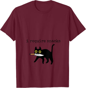 I Require Snacks Funny Black Cat Funny Quote Cat Lovers V-Neck T-Shirt - T-Shirt | Maroon