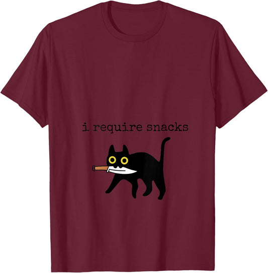 I Require Snacks Funny Black Cat Funny Quote Cat Lovers V-Neck T-Shirt - T-Shirt | Maroon