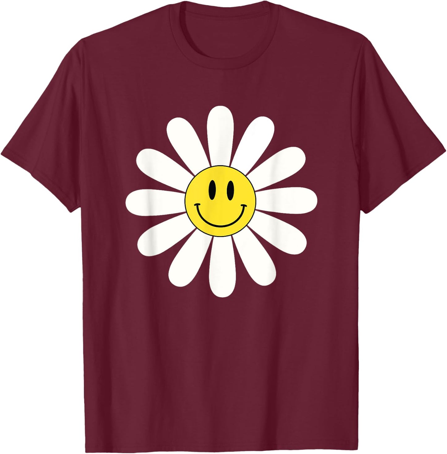 Nice white Daisies Flower Cute Daisies Flower Smile Face T-Shirt - T-Shirt | Maroon