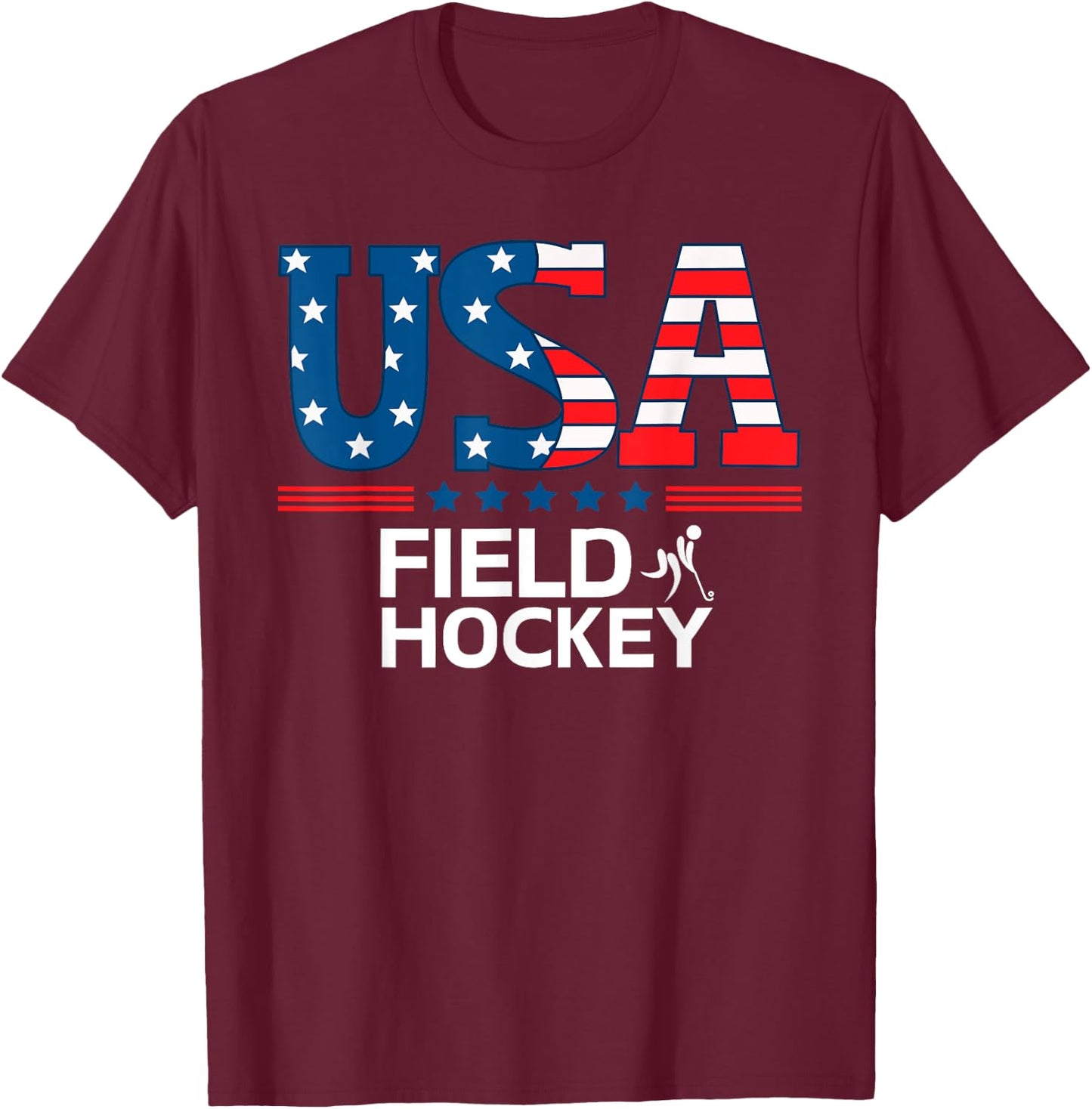 United States Flag Field Hockey USA Team Sport Field Hockey T-Shirt - T-Shirt | Maroon