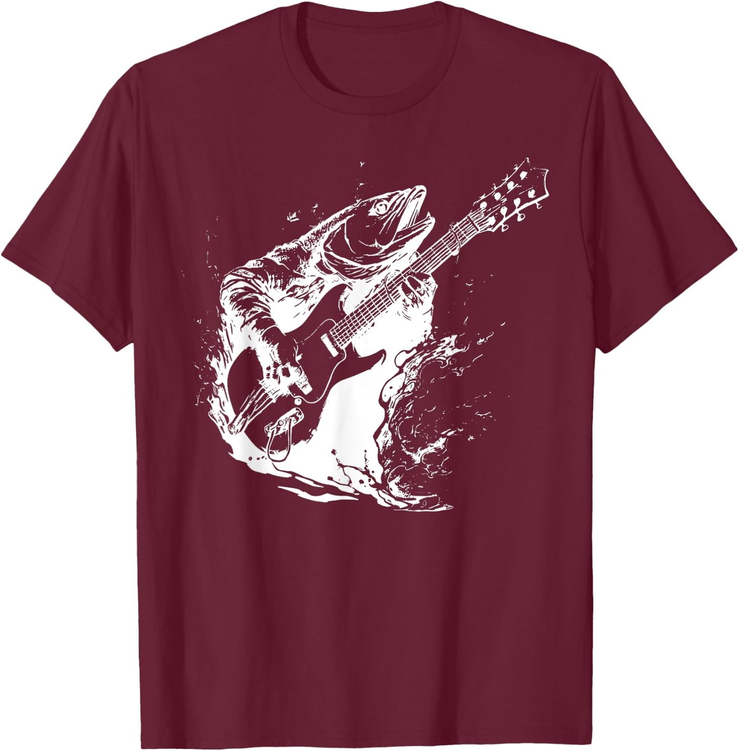 Retro Trout Playing Guitar Funny Fish Guitarist Music Lovers T-Shirt - T-Shirt | Maroon