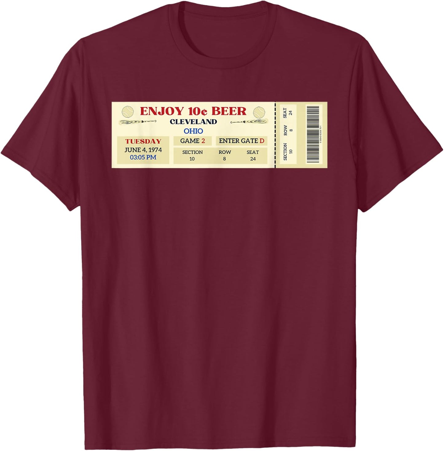 Cleveland 10 cent beer night Ticket Ohio T-Shirt - T-Shirt | Maroon