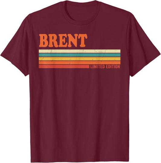Brent Retro Personalized First Name Vintage Stripes T-Shirt - T-Shirt | Maroon