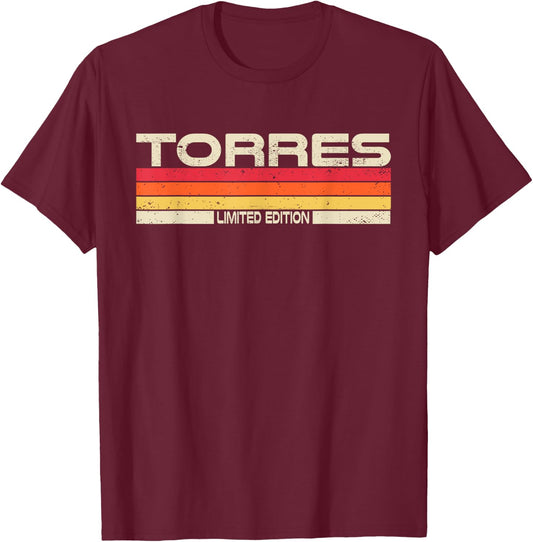 Torres Surname Birthday Family Reunion 80s 90s Sunset T-Shirt - T-Shirt | Maroon