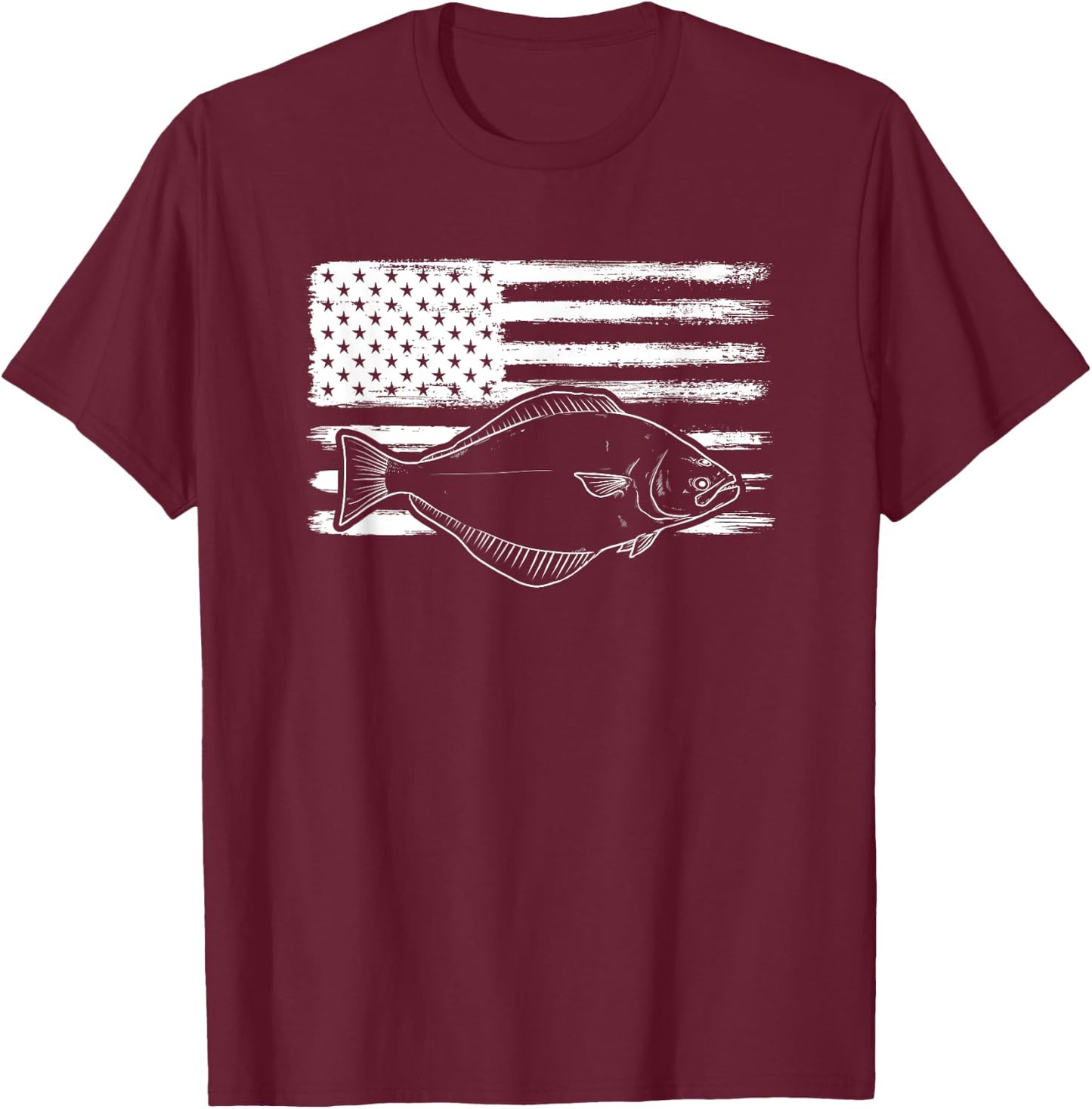 Halibut USA Plaice Flounder Flatfish united states grunge T-Shirt - T-Shirt | Maroon