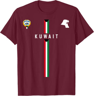 Kuwait Flag, Silhouette map of Kuwait, National Emblem T-Shirt - T-Shirt | Maroon