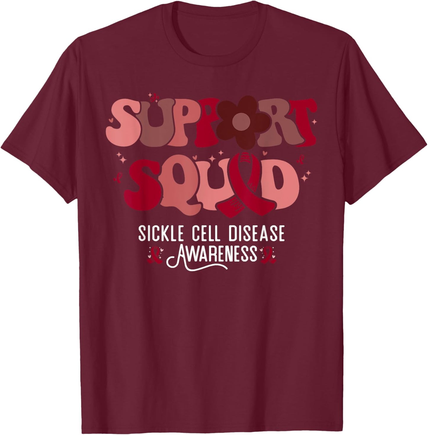 Sickle Cell Warrior Groovy Support Squad Sickle Cell Anemia T-Shirt - T-Shirt | Maroon