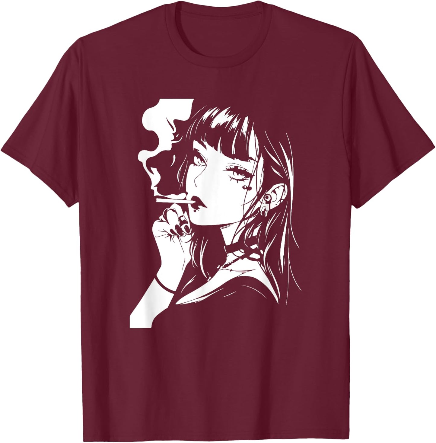 Grunge Anime Girl T-Shirt - T-Shirt | Maroon