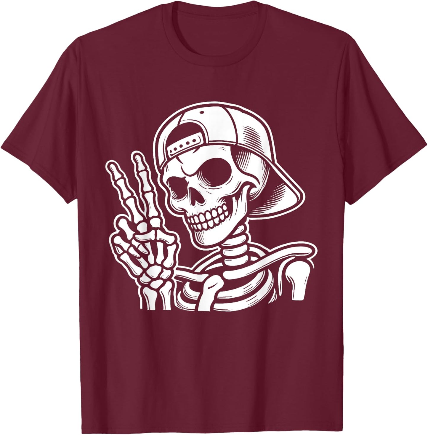 Skeleton Hand Peace Sign Retro Halloween Skeleton Hand Sign T-Shirt - T-Shirt | Maroon