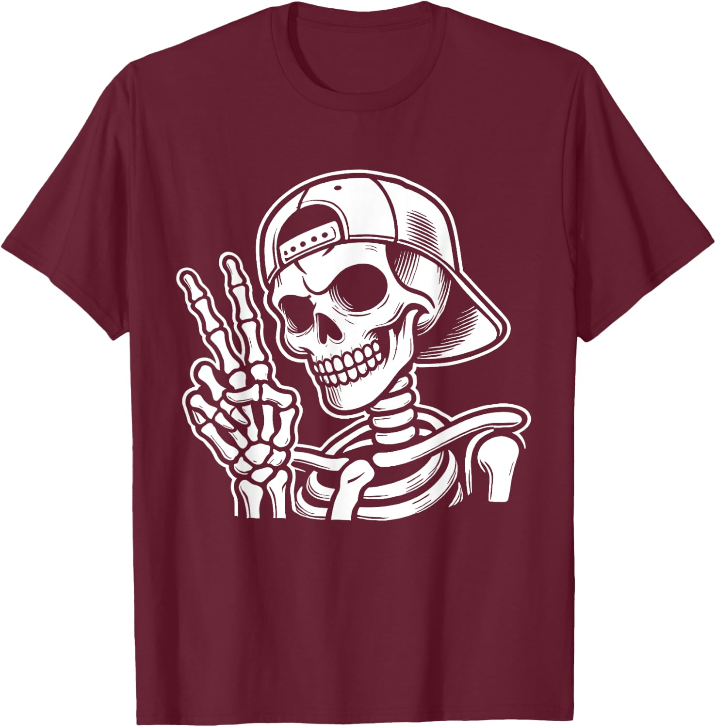 Skeleton Hand Peace Sign Retro Halloween Skeleton Hand Sign T-Shirt - T-Shirt | Maroon