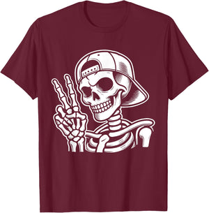 Skeleton Hand Peace Sign Retro Halloween Skeleton Hand Sign T-Shirt - T-Shirt | Maroon