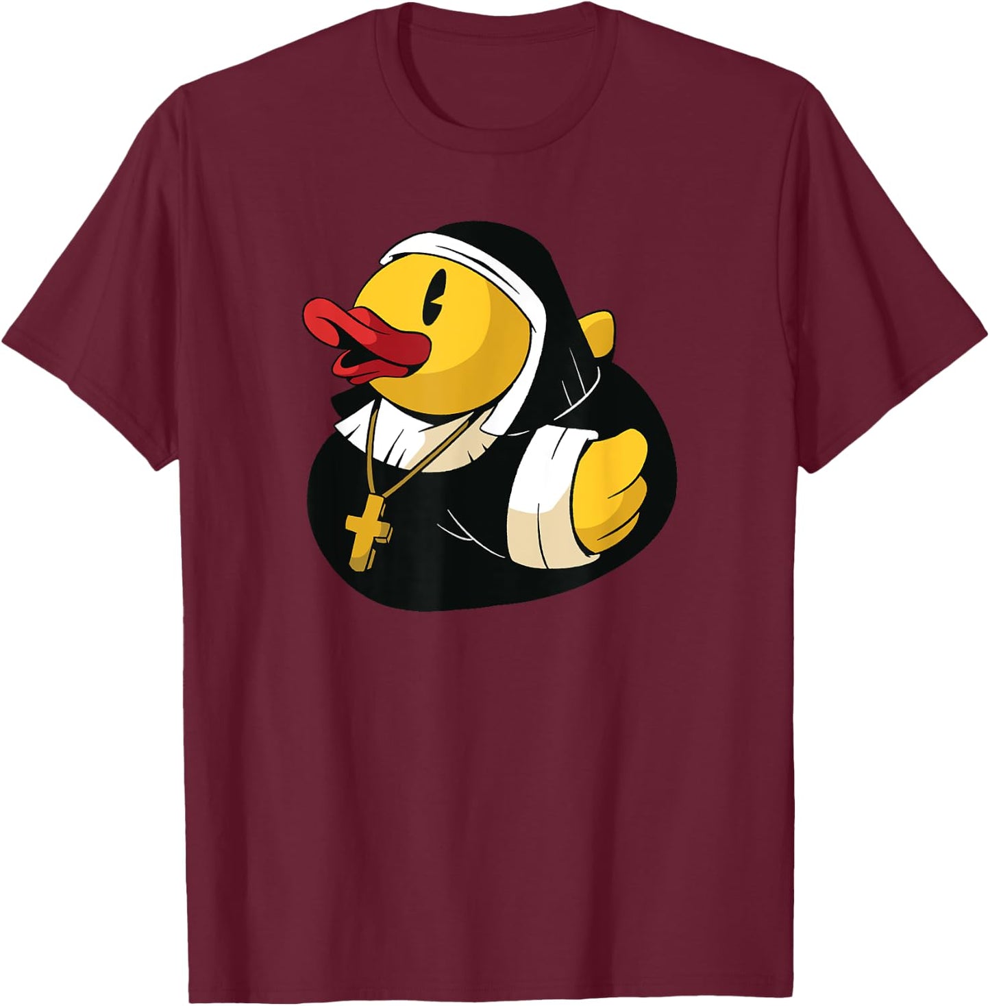 Rubber Duck Nun - Funny Halloween T-Shirt - T-Shirt | Maroon