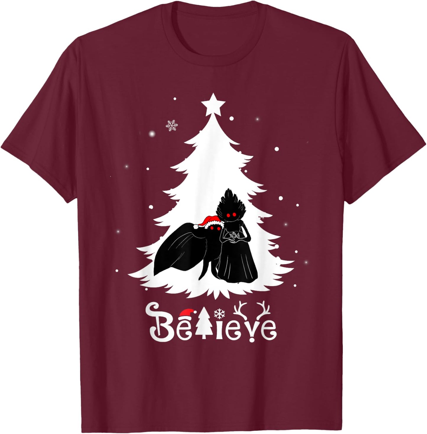 Mothman Flatwoods Monster Christmas Believe Funny Cryptid T-Shirt - T-Shirt | Maroon