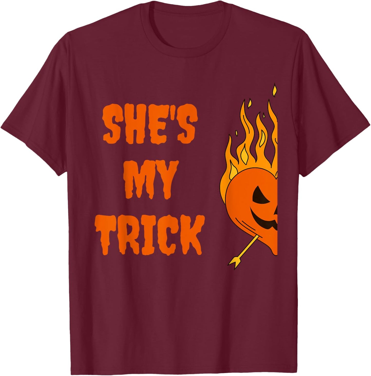 He's My Treat She's My Trick Halloween Matching Set Couples T-Shirt - T-Shirt | Maroon