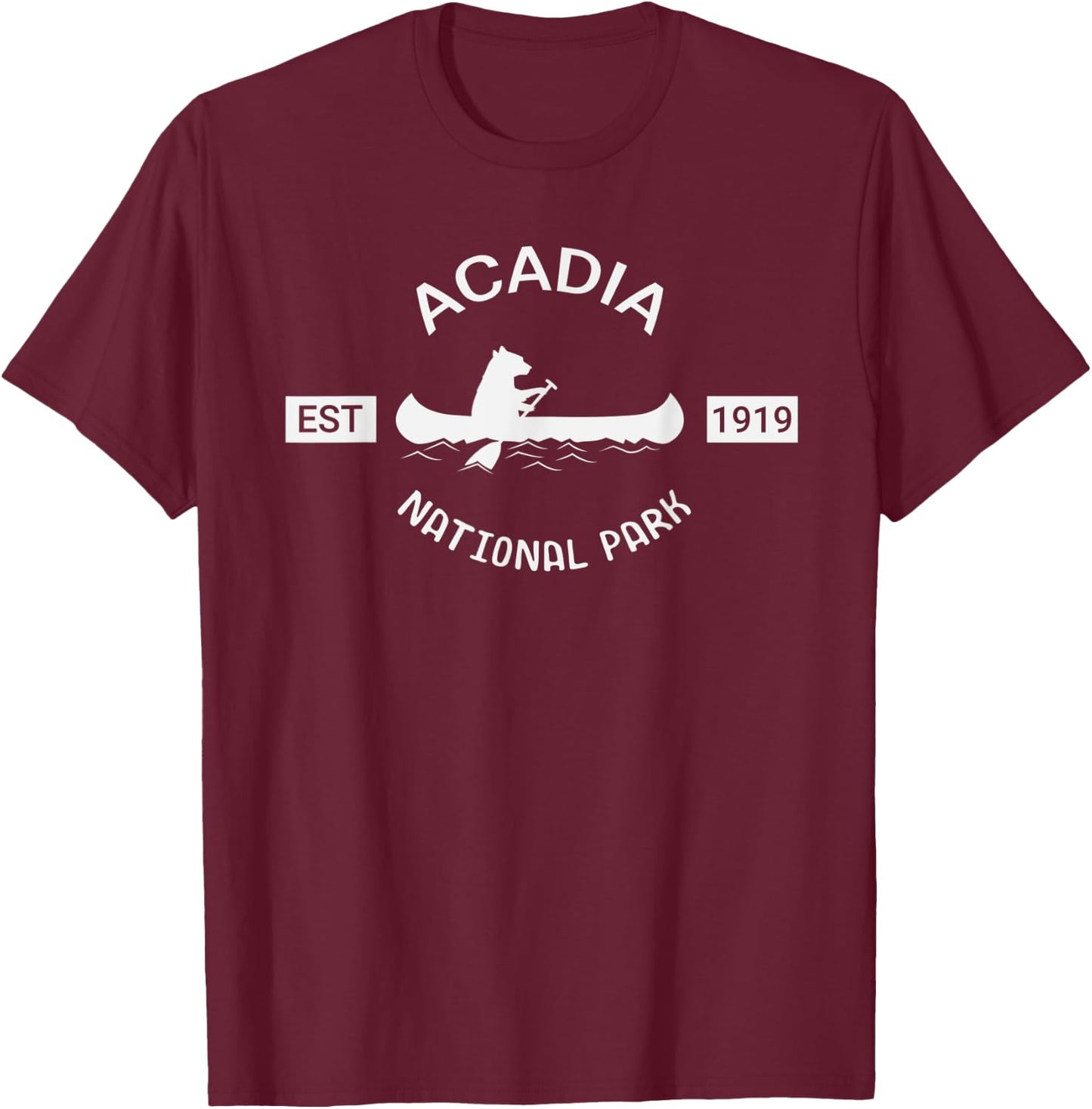 Maine Acadia National Park Bear Canoe Silhouette T-Shirt - T-Shirt | Maroon