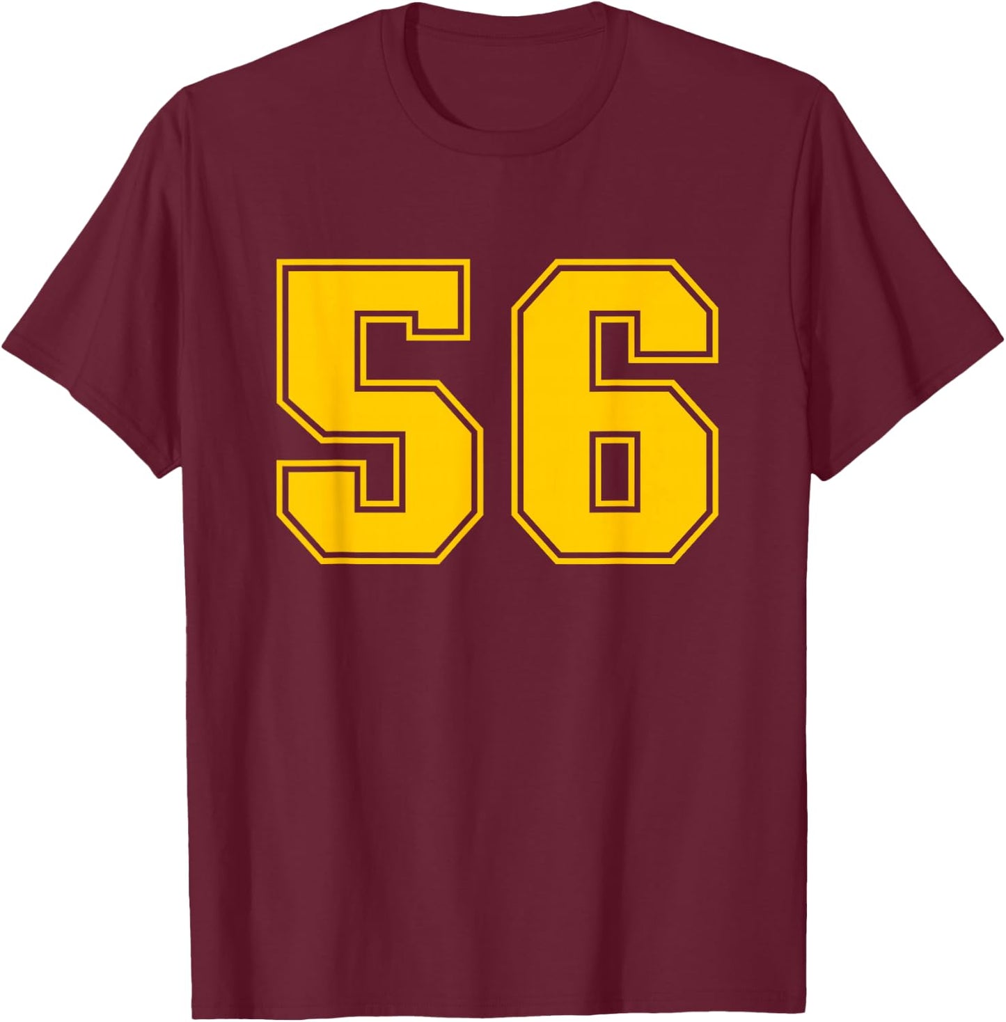 Number #56 Yellow Sports Team Varsity Number T-Shirt - T-Shirt | Maroon