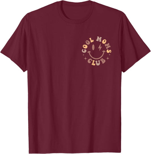 Cute Smile Face Mother's Day Pocket Print Cool Moms Club T-Shirt - T-Shirt | Maroon