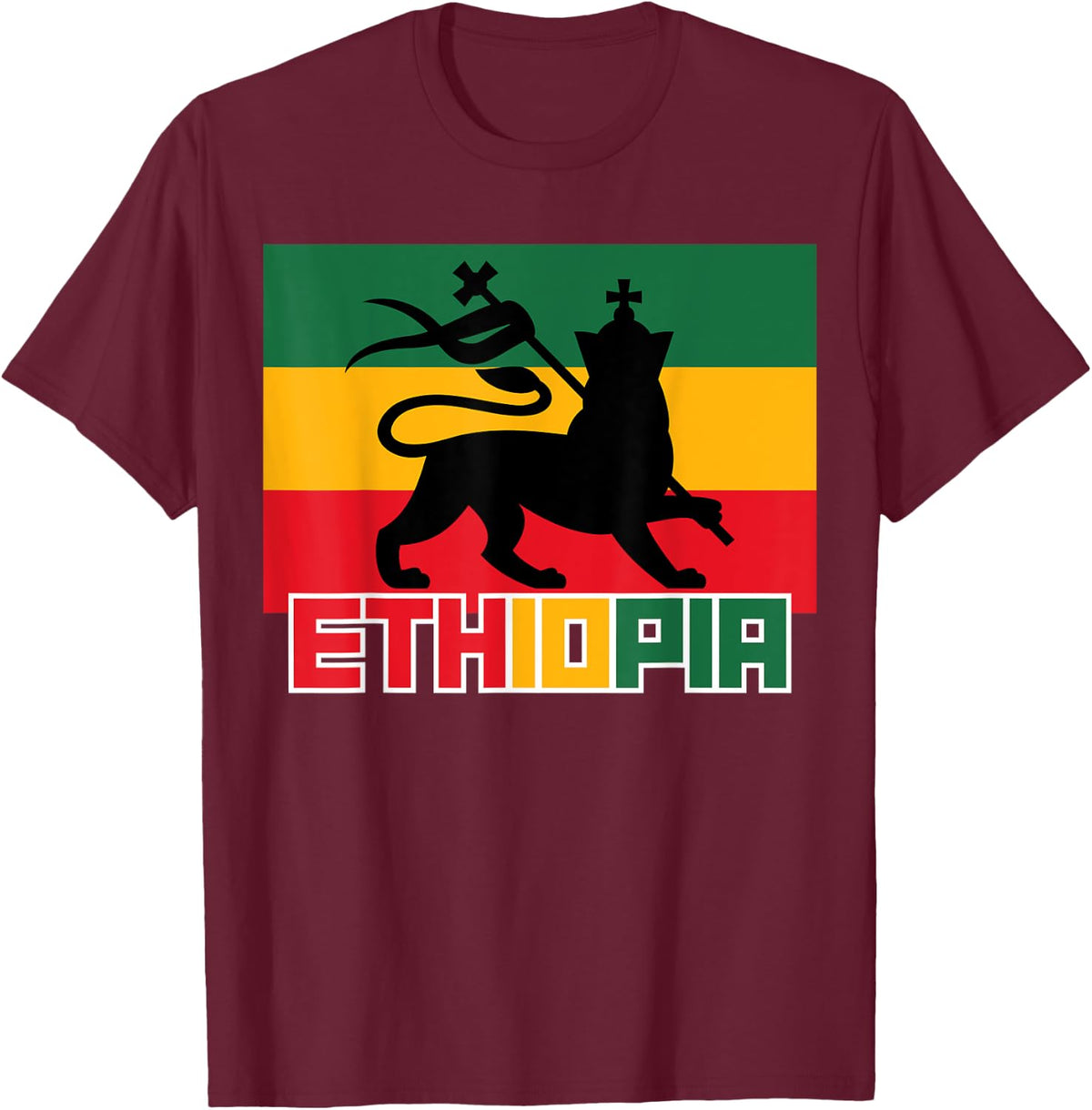 Ethiopia Ethiopian Apparel Lion Of Judah Art Design T-Shirt - T-Shirt | Maroon