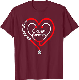 Case Manager Nurse Valentines Day Stethoscope Heart RN T-Shirt - T-Shirt | Maroon
