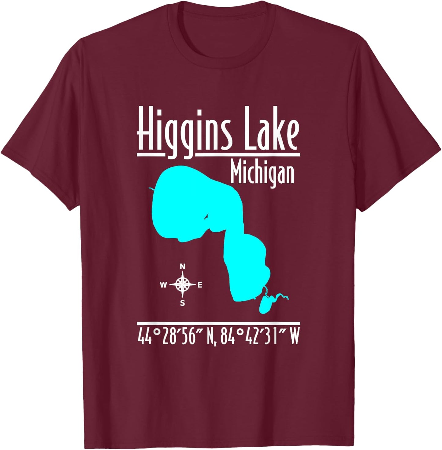 Modern Higgins Lake - Michigan T-Shirt - T-Shirt | Maroon