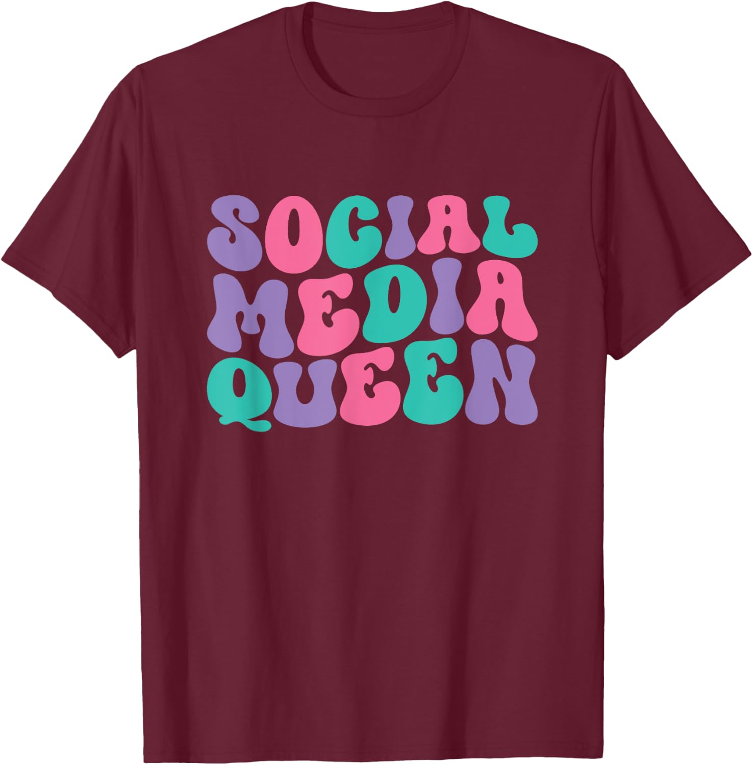 Social Media Queen Retro Vintage Groovy Wavy T-Shirt - T-Shirt | Maroon