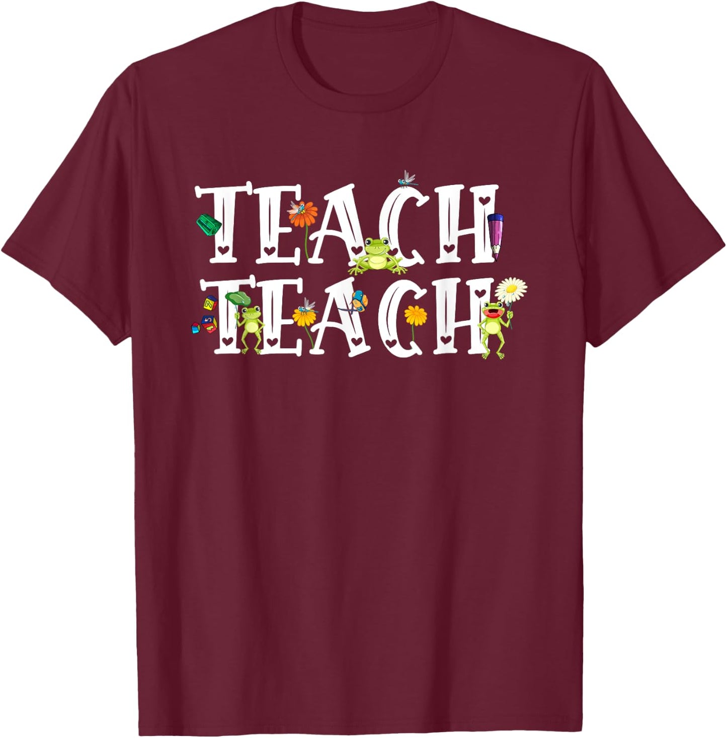 Teacher Cute Frogs Back To School Teach School Student Men Women Girls Kids T-Shirt - T-Shirt | Maroon