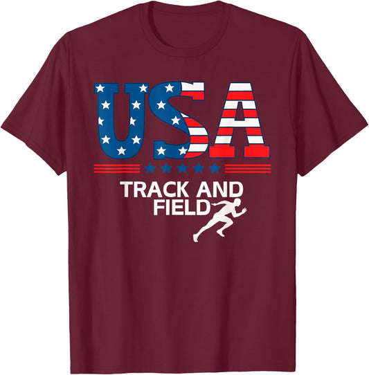 Track And Field United States Flag USA Sport Track And Field T-Shirt - T-Shirt | Maroon