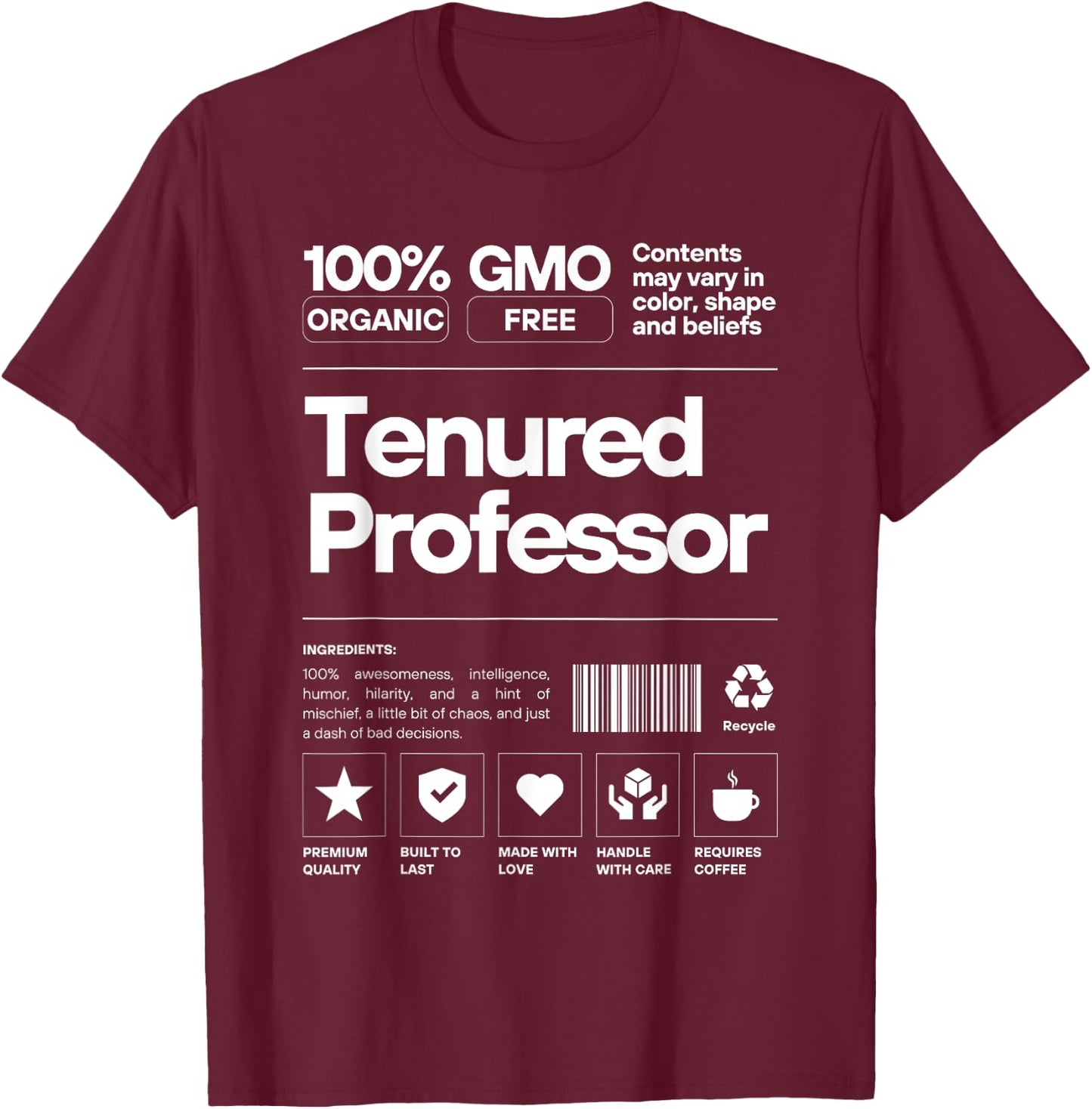 Tenured AF | Professor Promotion | Full Professor 100% Cotton Black T-Shirt - T-Shirt | Maroon