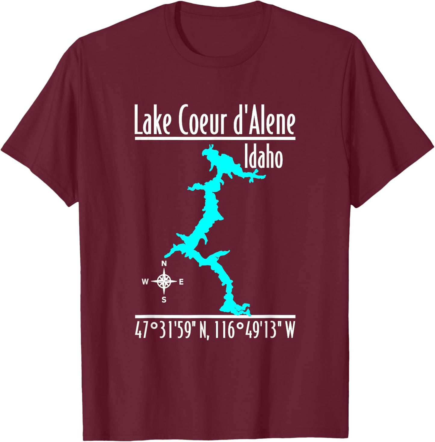 Modern Lake Coeur d'Alene - Idaho T-Shirt - T-Shirt | Maroon