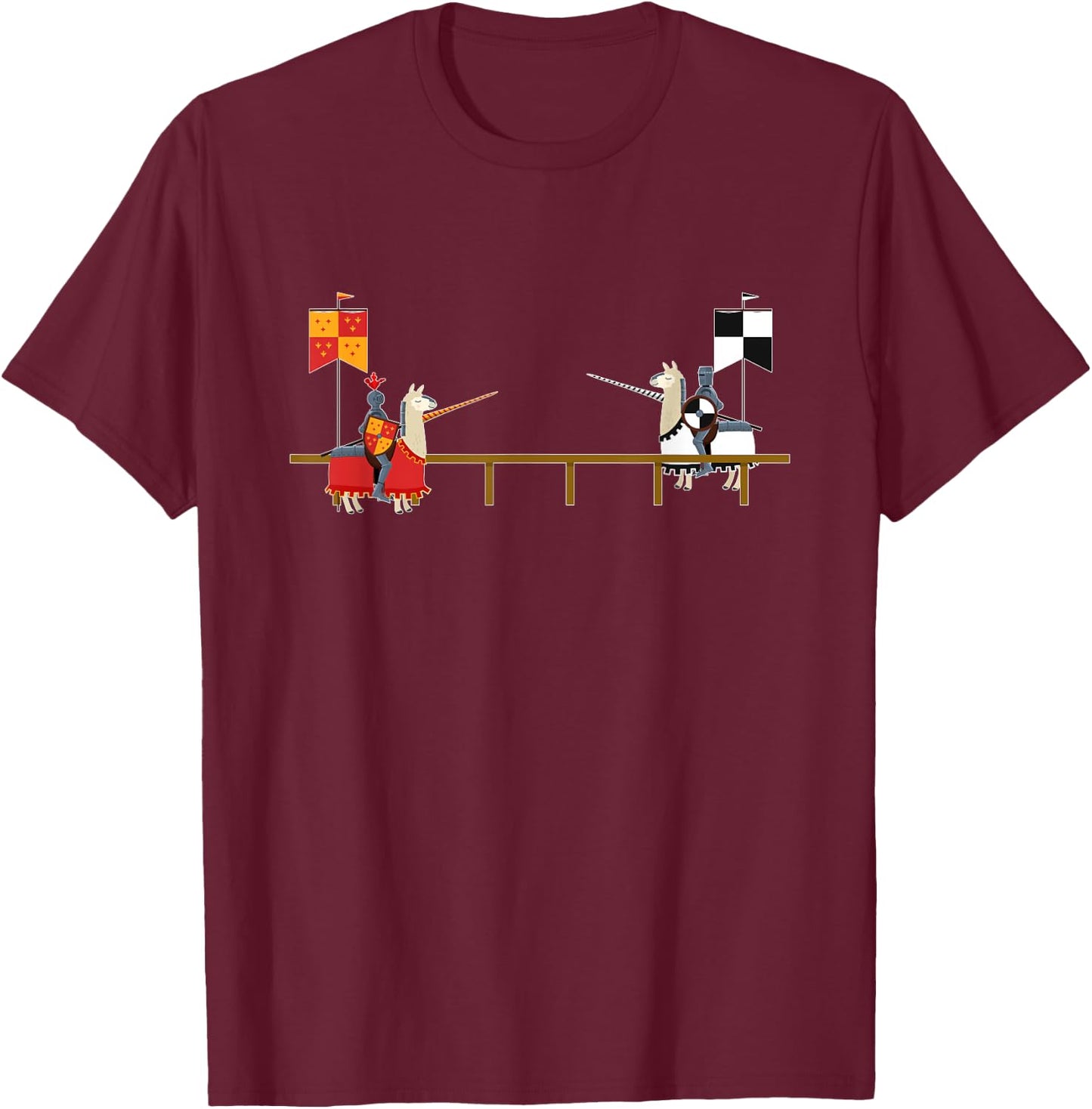 Llama Jousting - Funny Medieval Knight Lance T-Shirt - T-Shirt | Maroon