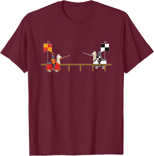 Llama Jousting - Funny Medieval Knight Lance T-Shirt - T-Shirt | Maroon