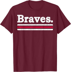 Vintage Braves Retro Three Stripes Weathered Shirt Men Women T-Shirt - T-Shirt | Maroon