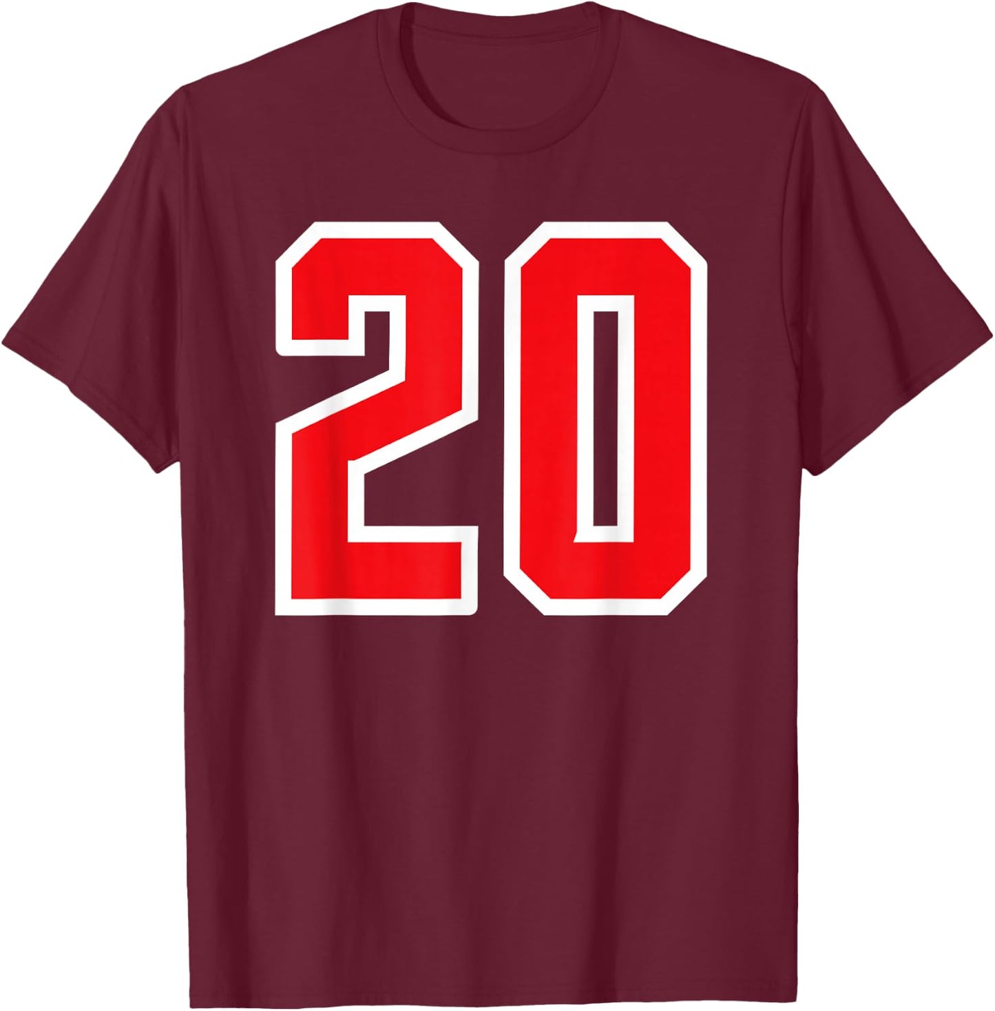 Number #20 Sport Red Varsity Number T-Shirt - T-Shirt | Maroon
