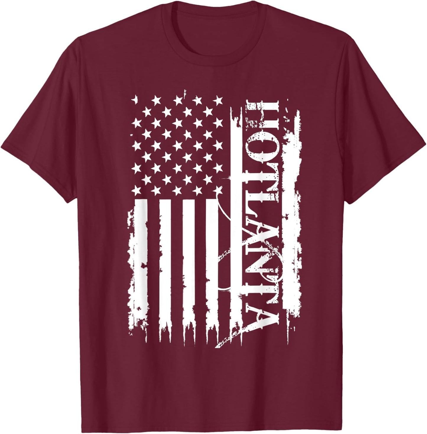 Hotlanta United States Distressed w US Flag T-Shirt - T-Shirt | Maroon