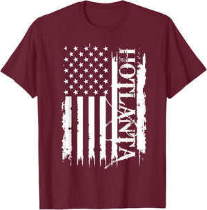 Hotlanta United States Distressed w US Flag T-Shirt - T-Shirt | Maroon