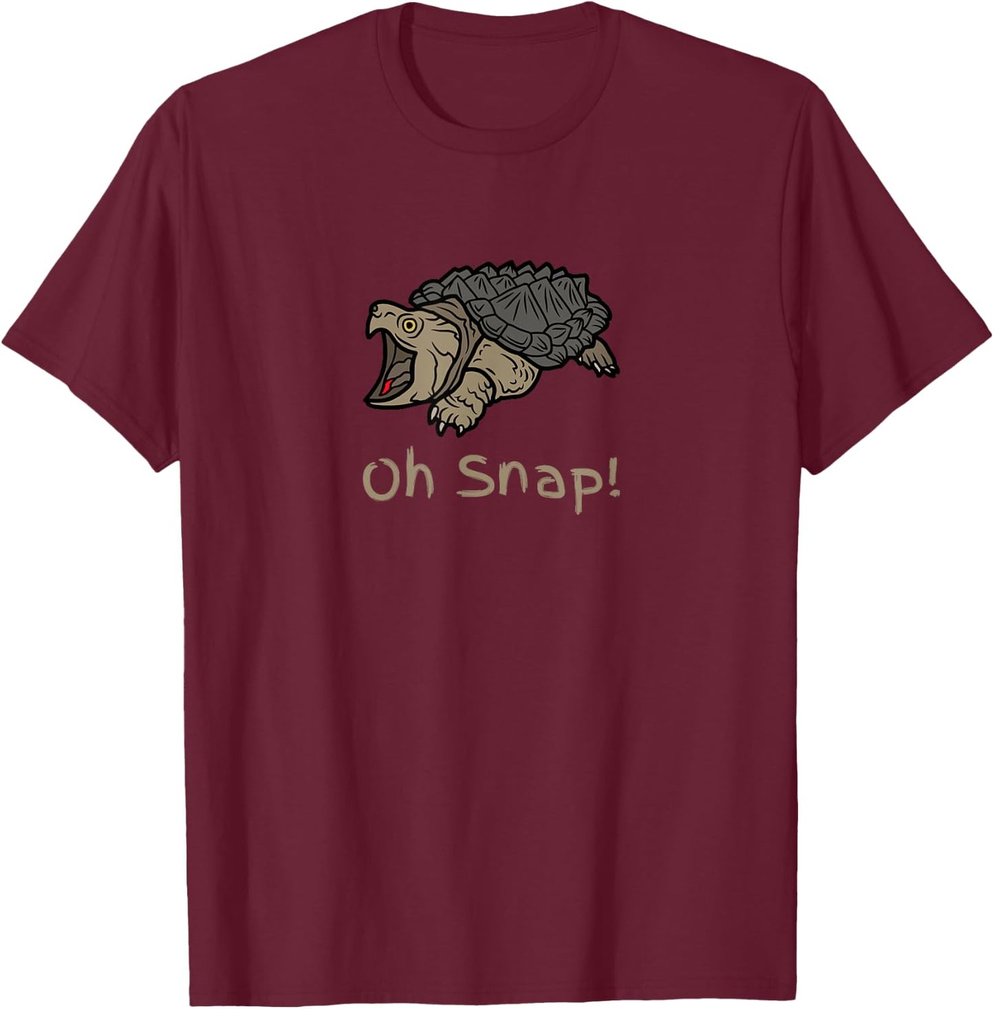 Oh Snap Statement, Snapping Turtle Funny Reptile Graphic Tan T-Shirt - T-Shirt | Maroon