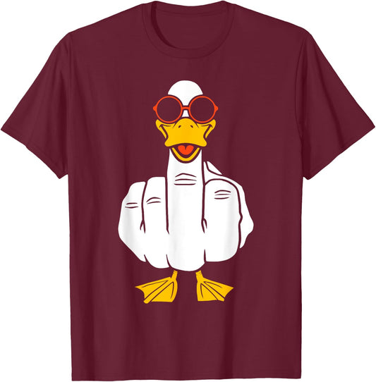 Middle Finger Funny Duck Inappropriate Rude Antisocial T-Shirt - T-Shirt | Maroon
