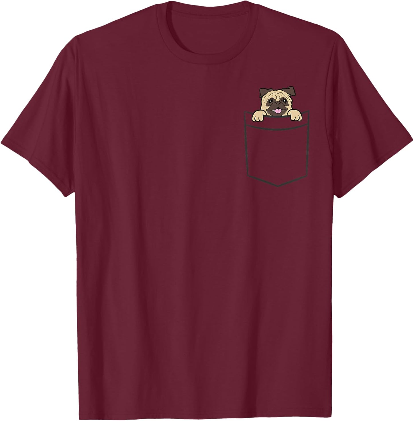 Pug Dog In The Pocket Cute Pug T-Shirt - T-Shirt | Maroon