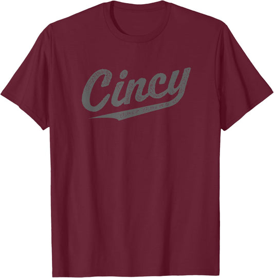 Retro Cincy Cincinnati Ohio vintage cursive script throwback T-Shirt - T-Shirt | Maroon
