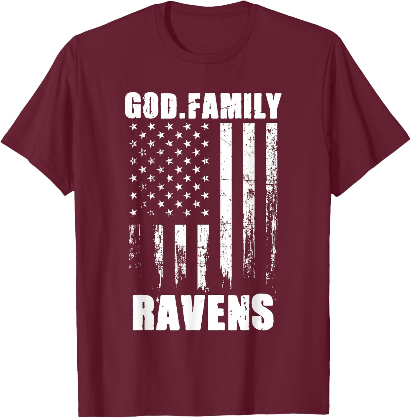God. Family. Ravens. Vintage USA Flag T-Shirt - T-Shirt | Maroon