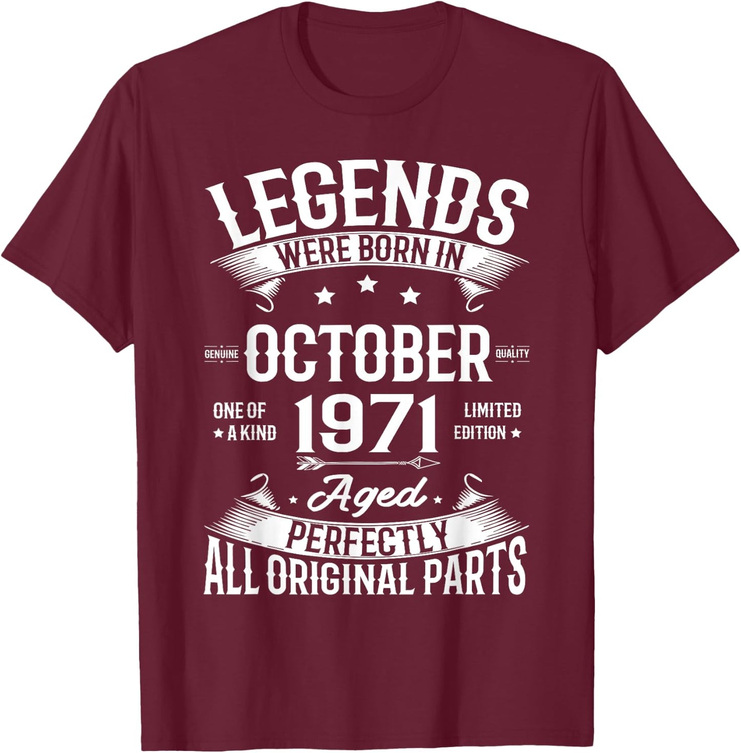 Legends Were Born in October 1971 Vintage Birth Of Birthday T-Shirt - T-Shirt | Maroon