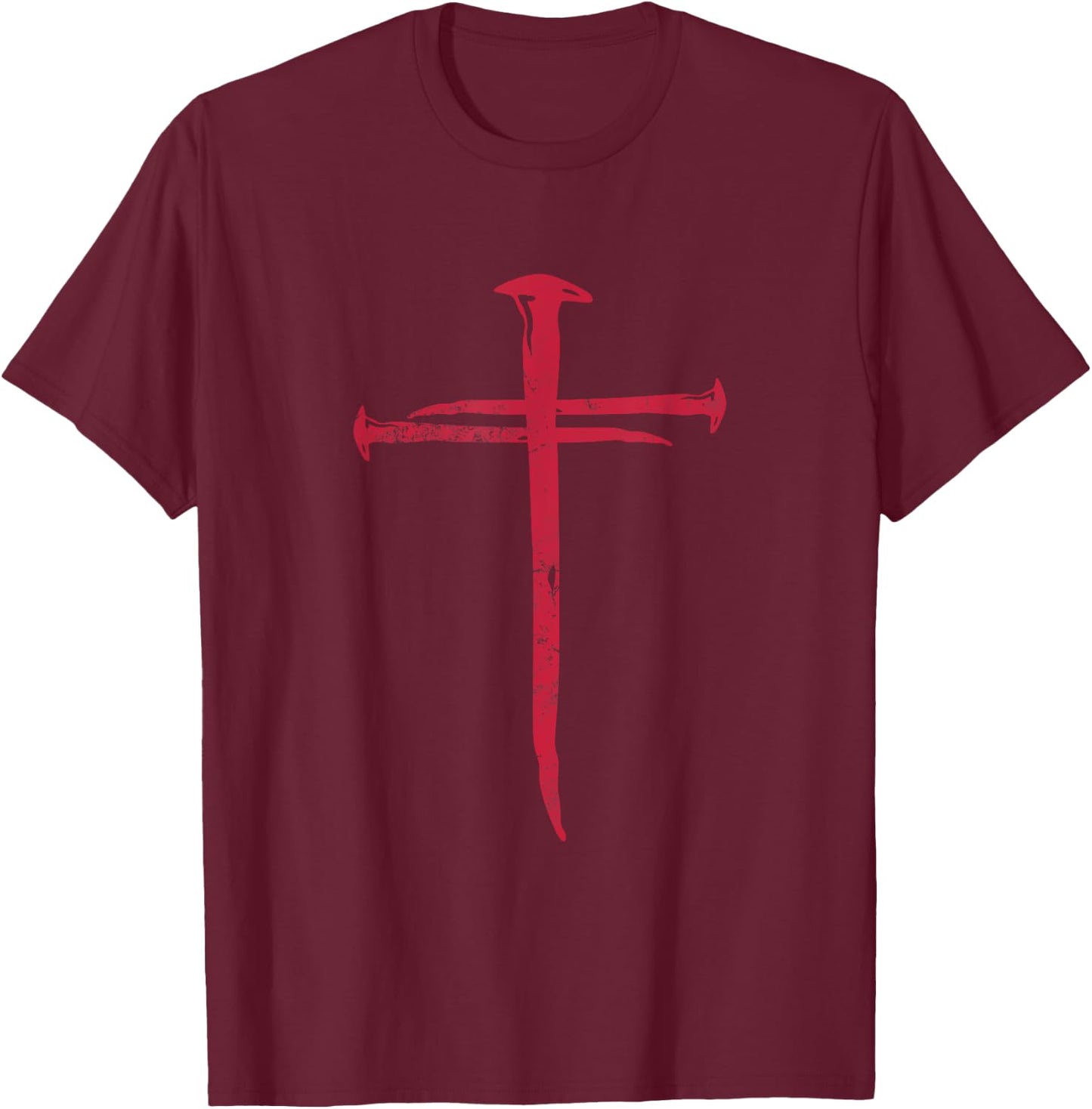 Cross Nails Crucifix Christian Catholic Religous Grunge T-Shirt - T-Shirt | Maroon