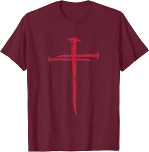 Cross Nails Crucifix Christian Catholic Religous Grunge T-Shirt - T-Shirt | Maroon